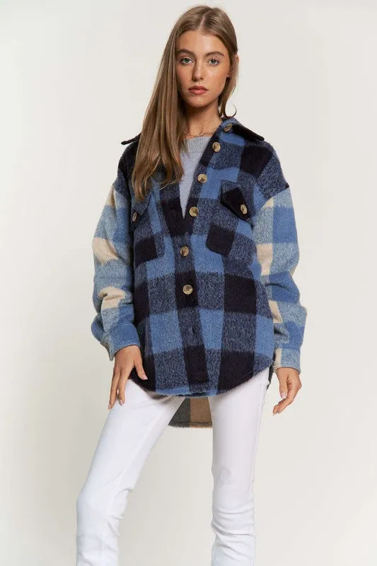 The Cool Kid Blues Large Plaid Print Shacket