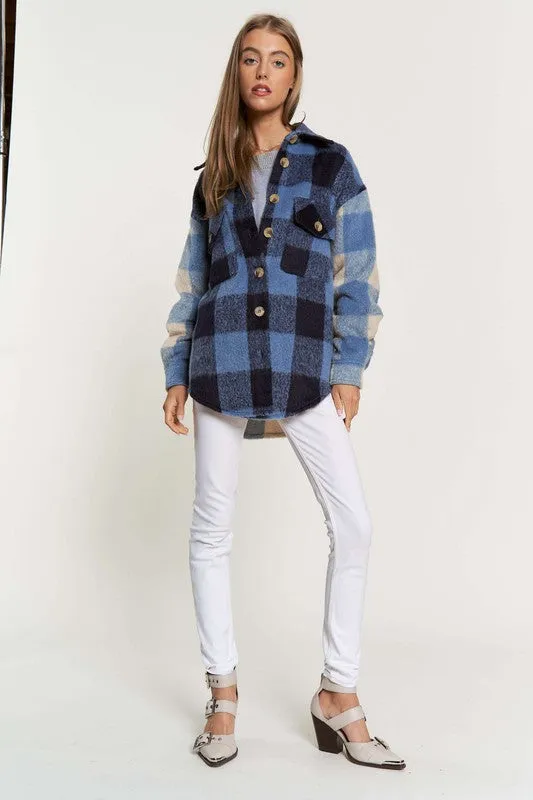 The Cool Kid Blues Large Plaid Print Shacket