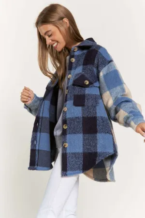 The Cool Kid Blues Large Plaid Print Shacket