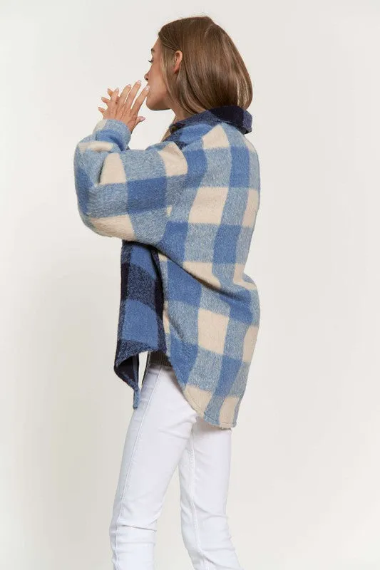 The Cool Kid Blues Large Plaid Print Shacket