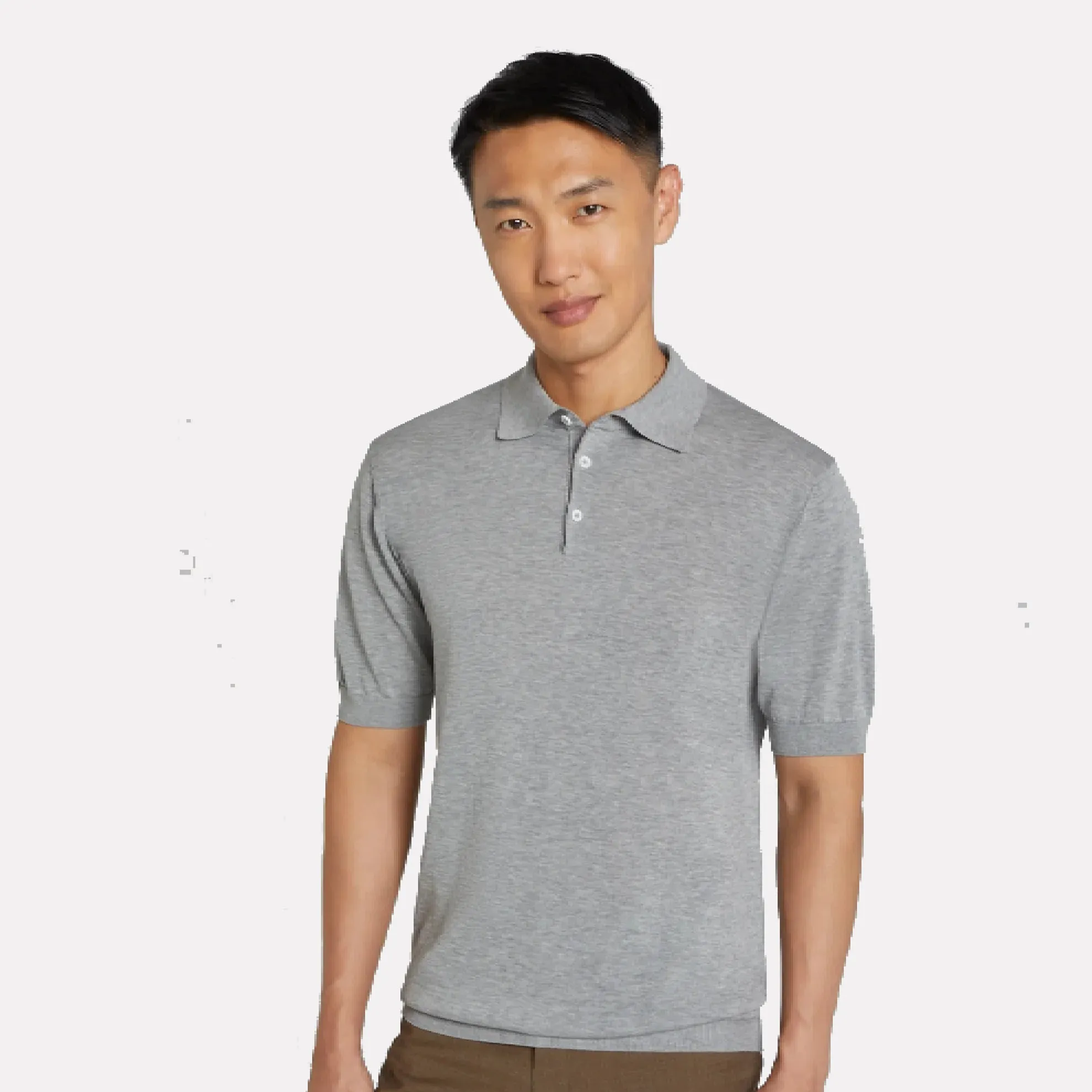 Tupper Italian Cotton/Silk Blend Short Sleeve Polo / Grey