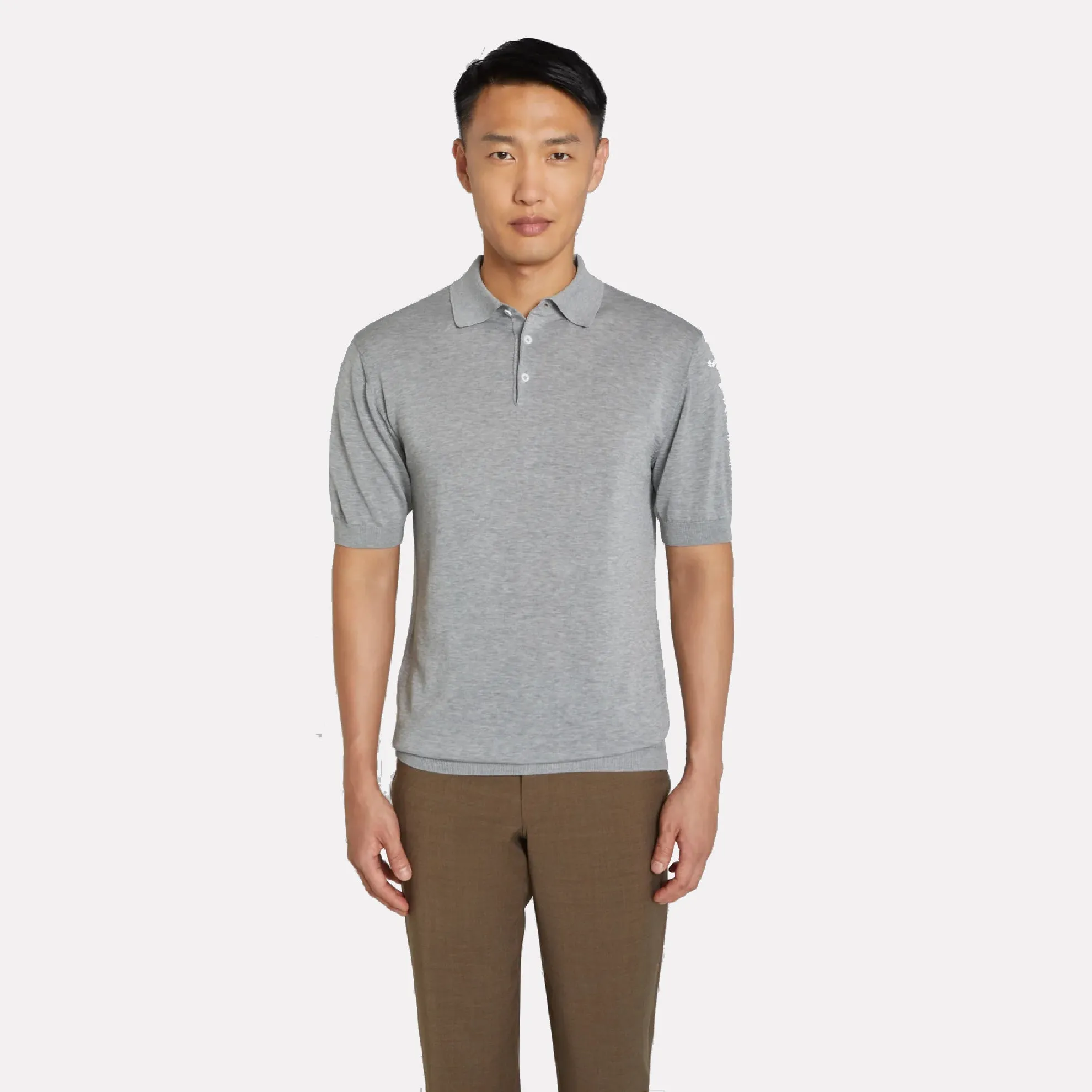 Tupper Italian Cotton/Silk Blend Short Sleeve Polo / Grey