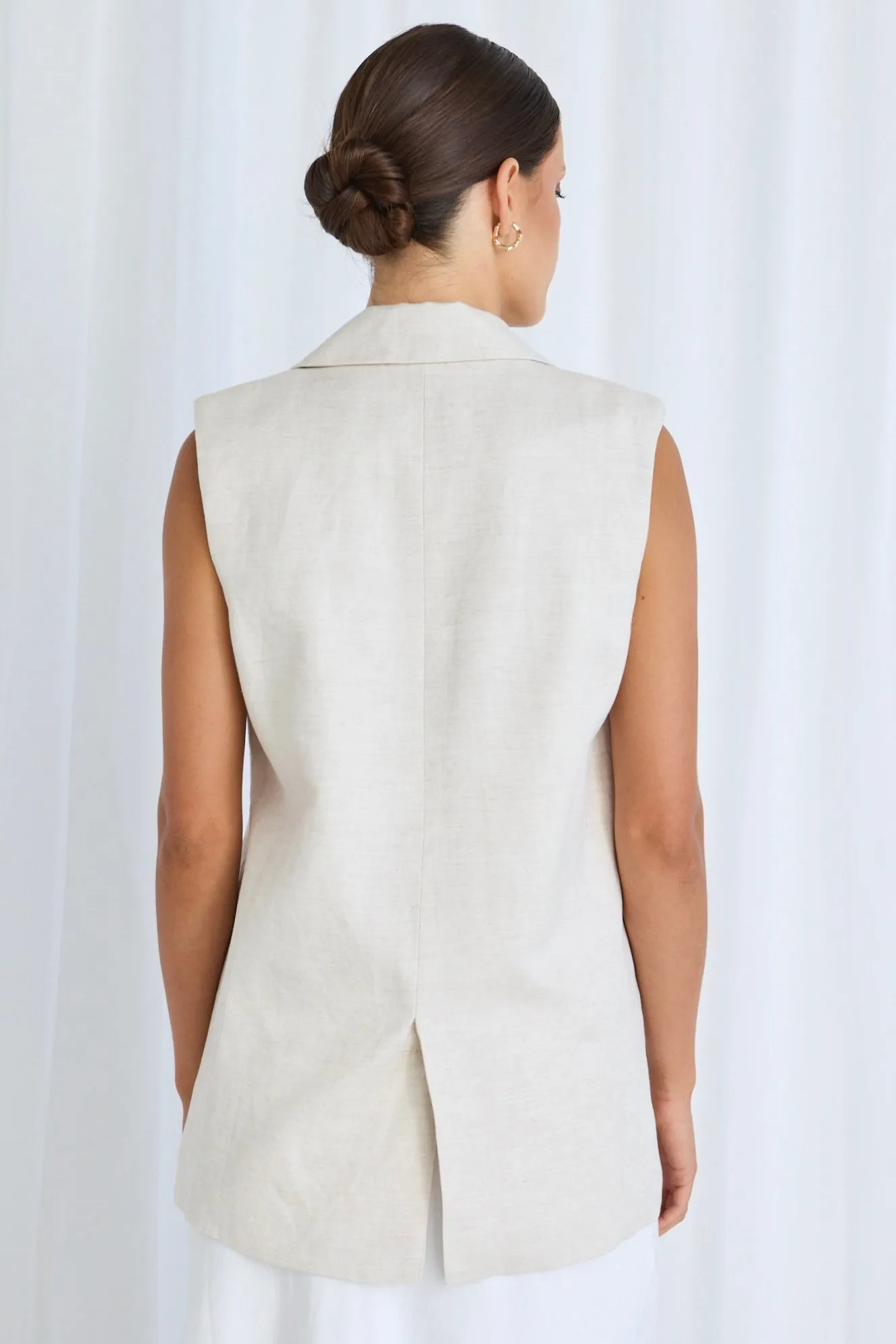 Vancouver Natural Linen Viscose Longline Vest