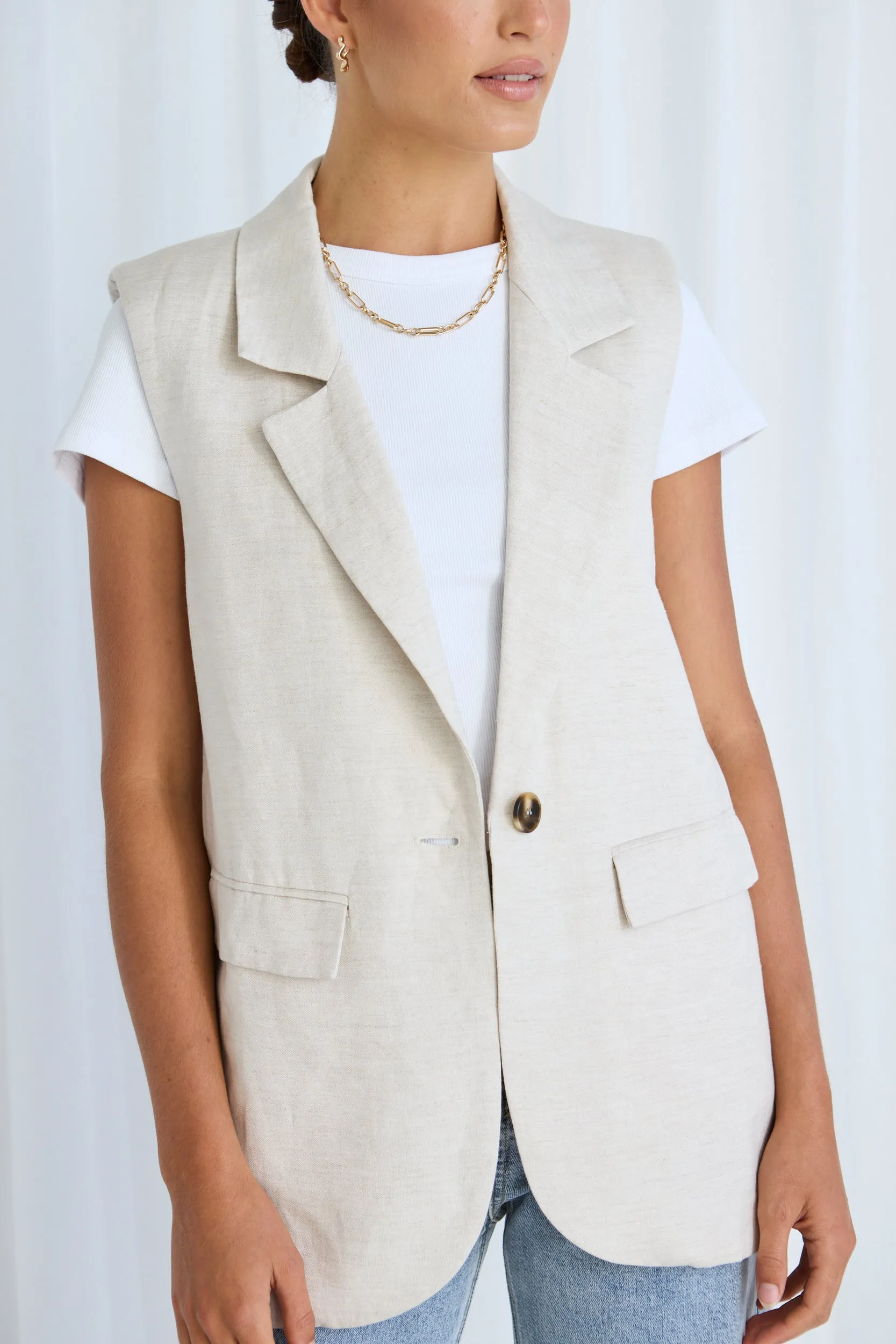 Vancouver Natural Linen Viscose Longline Vest