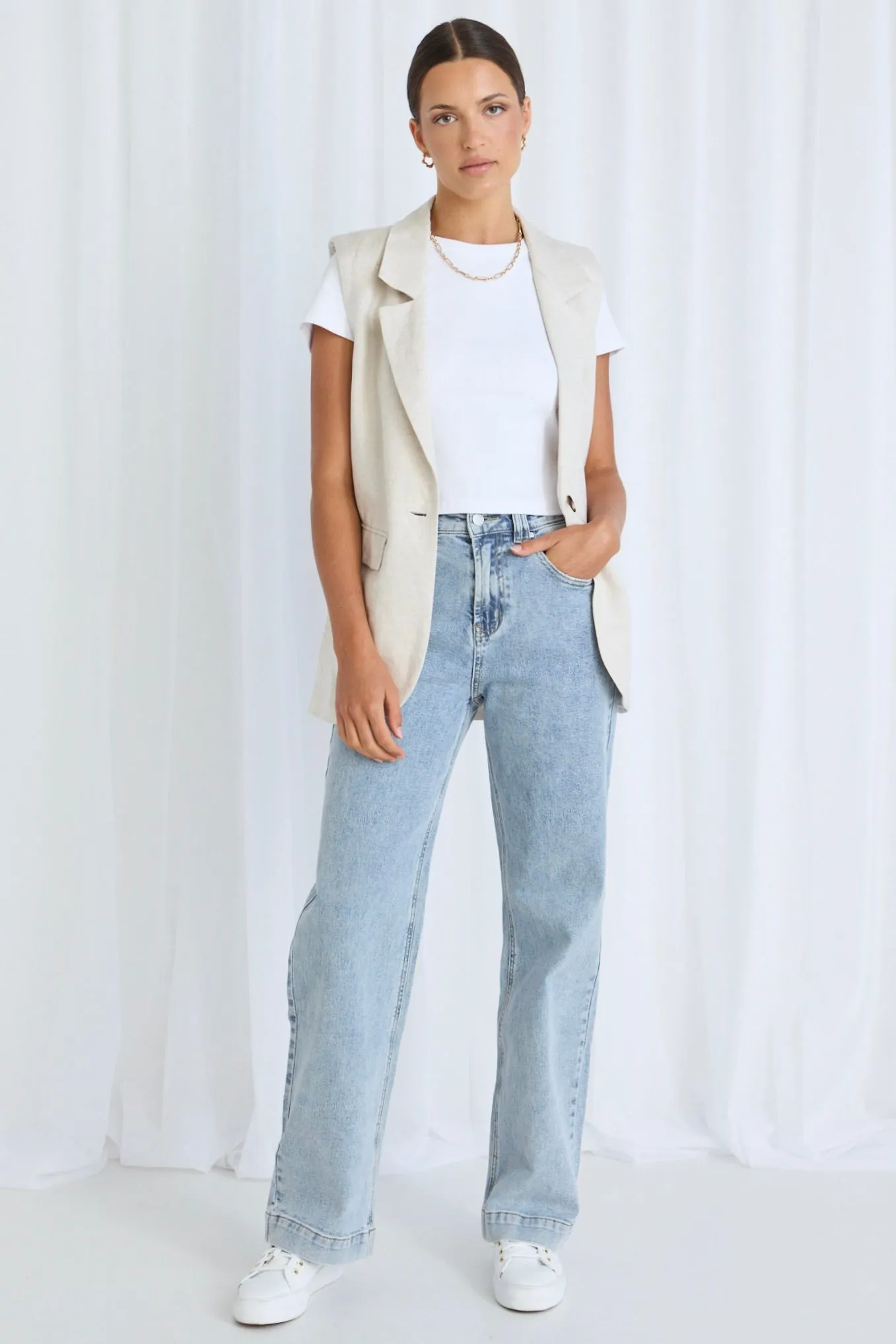 Vancouver Natural Linen Viscose Longline Vest