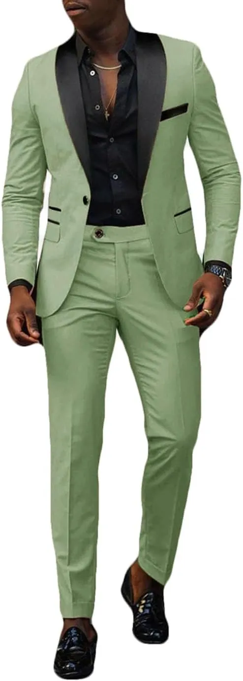 VENNYNG Men's Slim Fit Suit 2 Piece Wedding Prom Party Suit for Men Slim Dress Blazers Jacket Suit Coat Pants Trousers