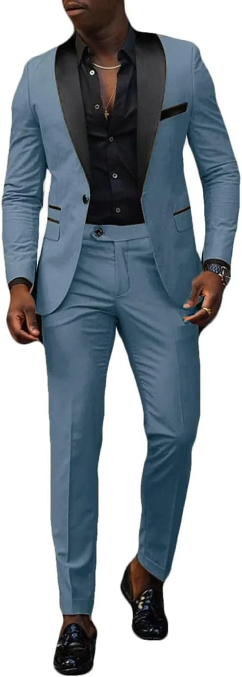 VENNYNG Men's Slim Fit Suit 2 Piece Wedding Prom Party Suit for Men Slim Dress Blazers Jacket Suit Coat Pants Trousers
