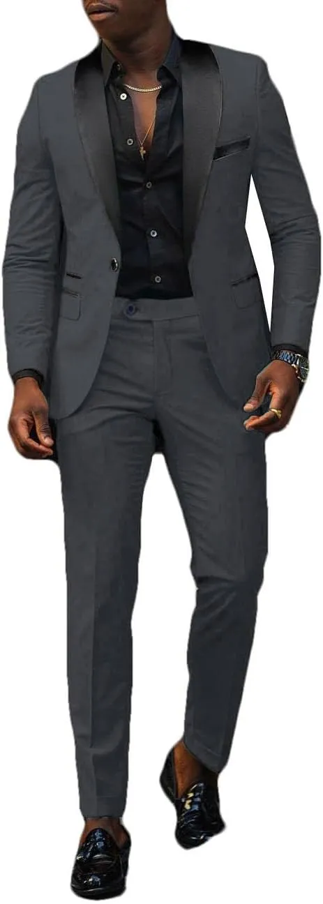 VENNYNG Men's Slim Fit Suit 2 Piece Wedding Prom Party Suit for Men Slim Dress Blazers Jacket Suit Coat Pants Trousers