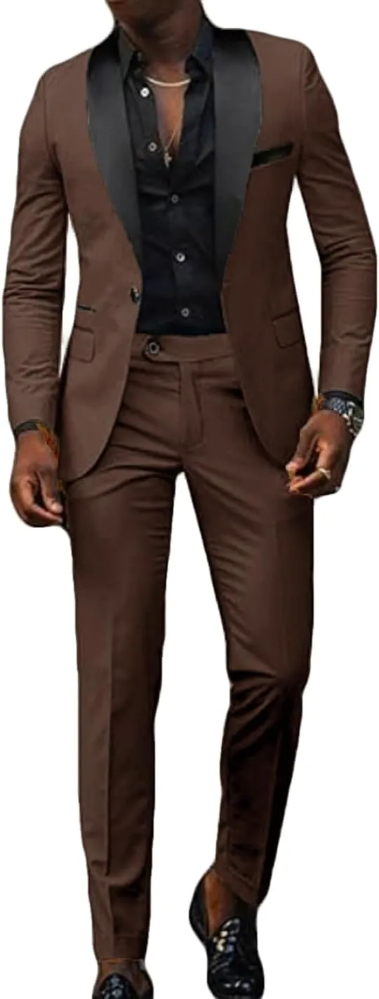 VENNYNG Men's Slim Fit Suit 2 Piece Wedding Prom Party Suit for Men Slim Dress Blazers Jacket Suit Coat Pants Trousers