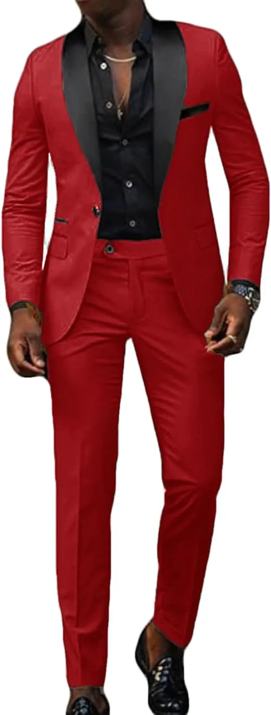 VENNYNG Men's Slim Fit Suit 2 Piece Wedding Prom Party Suit for Men Slim Dress Blazers Jacket Suit Coat Pants Trousers