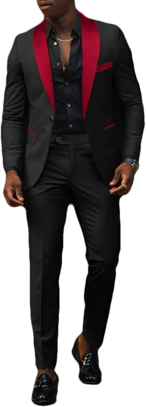 VENNYNG Men's Slim Fit Suit 2 Piece Wedding Prom Party Suit for Men Slim Dress Blazers Jacket Suit Coat Pants Trousers
