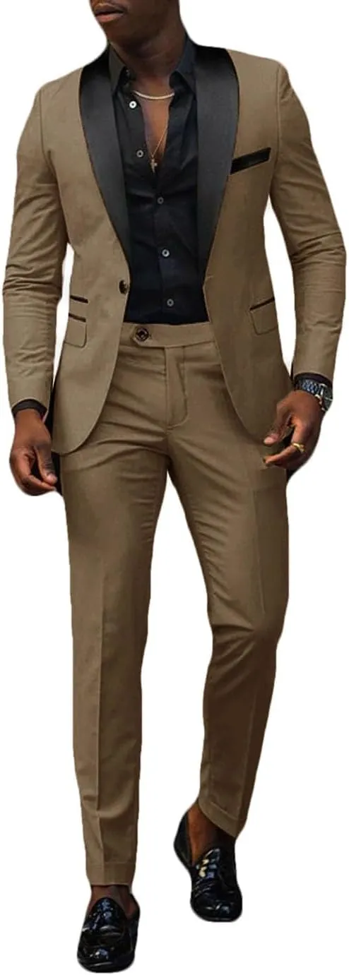 VENNYNG Men's Slim Fit Suit 2 Piece Wedding Prom Party Suit for Men Slim Dress Blazers Jacket Suit Coat Pants Trousers