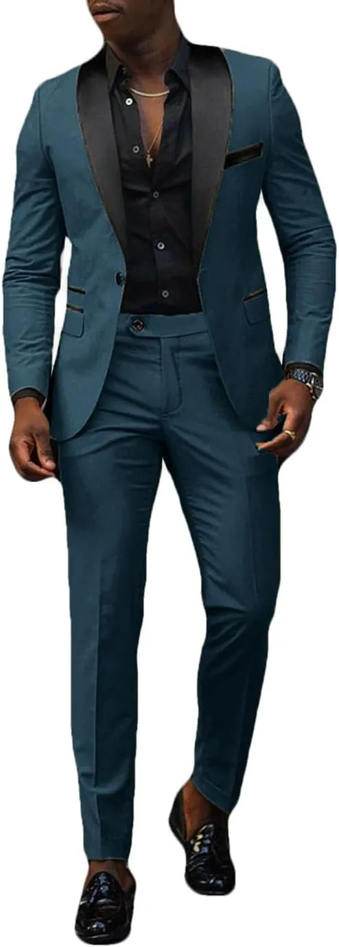 VENNYNG Men's Slim Fit Suit 2 Piece Wedding Prom Party Suit for Men Slim Dress Blazers Jacket Suit Coat Pants Trousers