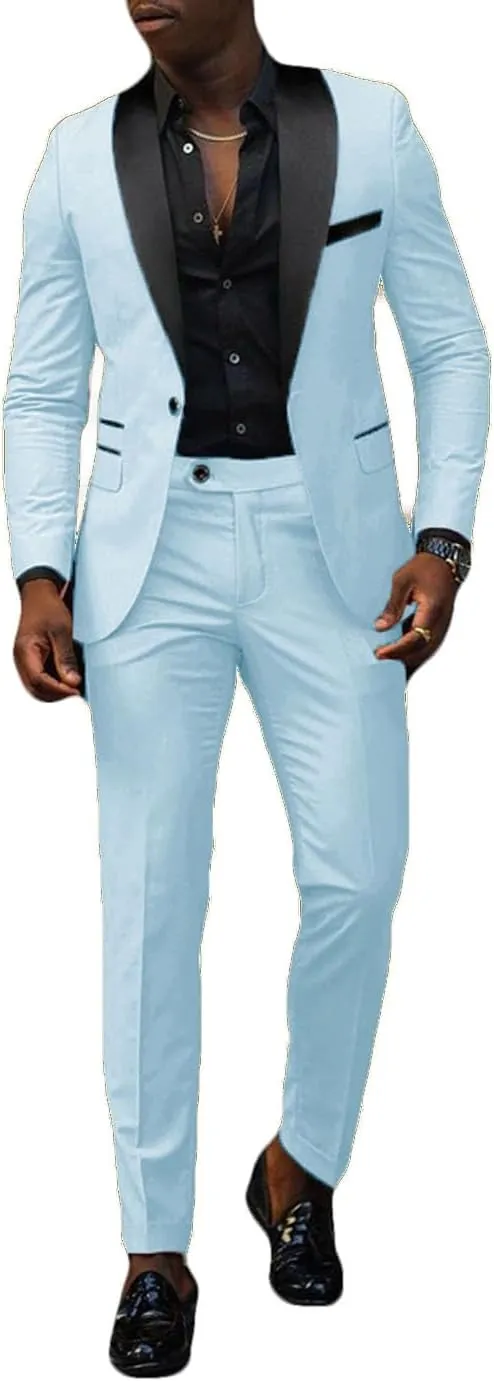 VENNYNG Men's Slim Fit Suit 2 Piece Wedding Prom Party Suit for Men Slim Dress Blazers Jacket Suit Coat Pants Trousers
