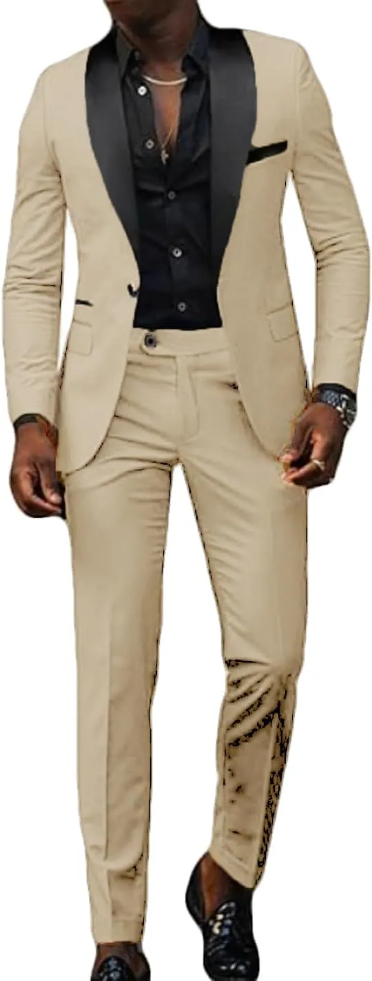 VENNYNG Men's Slim Fit Suit 2 Piece Wedding Prom Party Suit for Men Slim Dress Blazers Jacket Suit Coat Pants Trousers