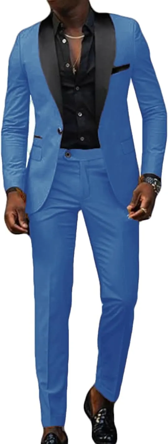VENNYNG Men's Slim Fit Suit 2 Piece Wedding Prom Party Suit for Men Slim Dress Blazers Jacket Suit Coat Pants Trousers