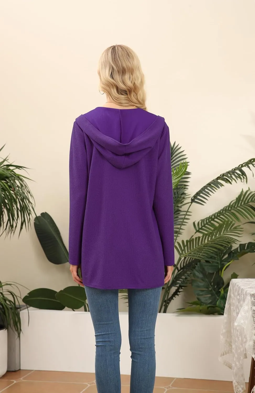 VIISHOW Womens Lightweight Casual Hoodie Cardigans Open Front Waffle Knit Long Sleeve Outwear Coat with Pockets