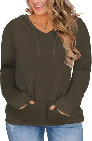 VISLILY Womens Plus-Size Hoodies V Neck Pullover Sweatshirts with Pocket