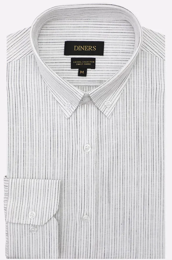 White Stripes Textured Casual Shirt