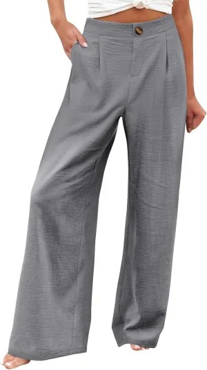 Women Linen Blend Summer Floral Pant Trousers Low Waist Baggy Stretchy Slim-Fit Pants Beach