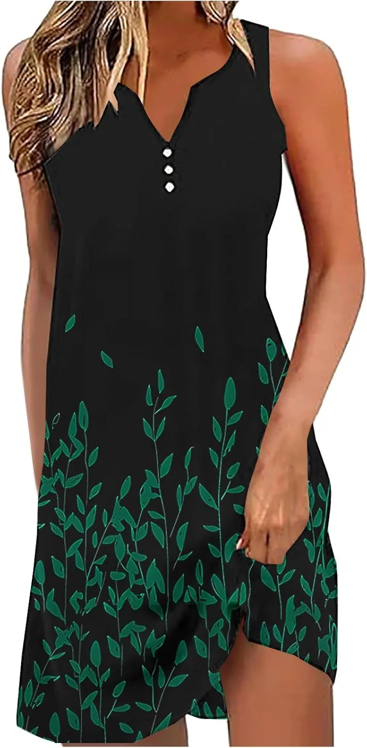 Women Sleeveless Casual Beach Dresses Boho Floral Print Sundress Comfortable Fashion Summer Clothes