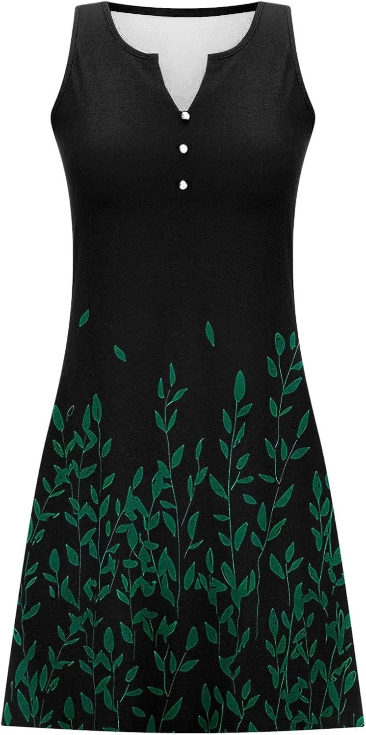 Women Sleeveless Casual Beach Dresses Boho Floral Print Sundress Comfortable Fashion Summer Clothes
