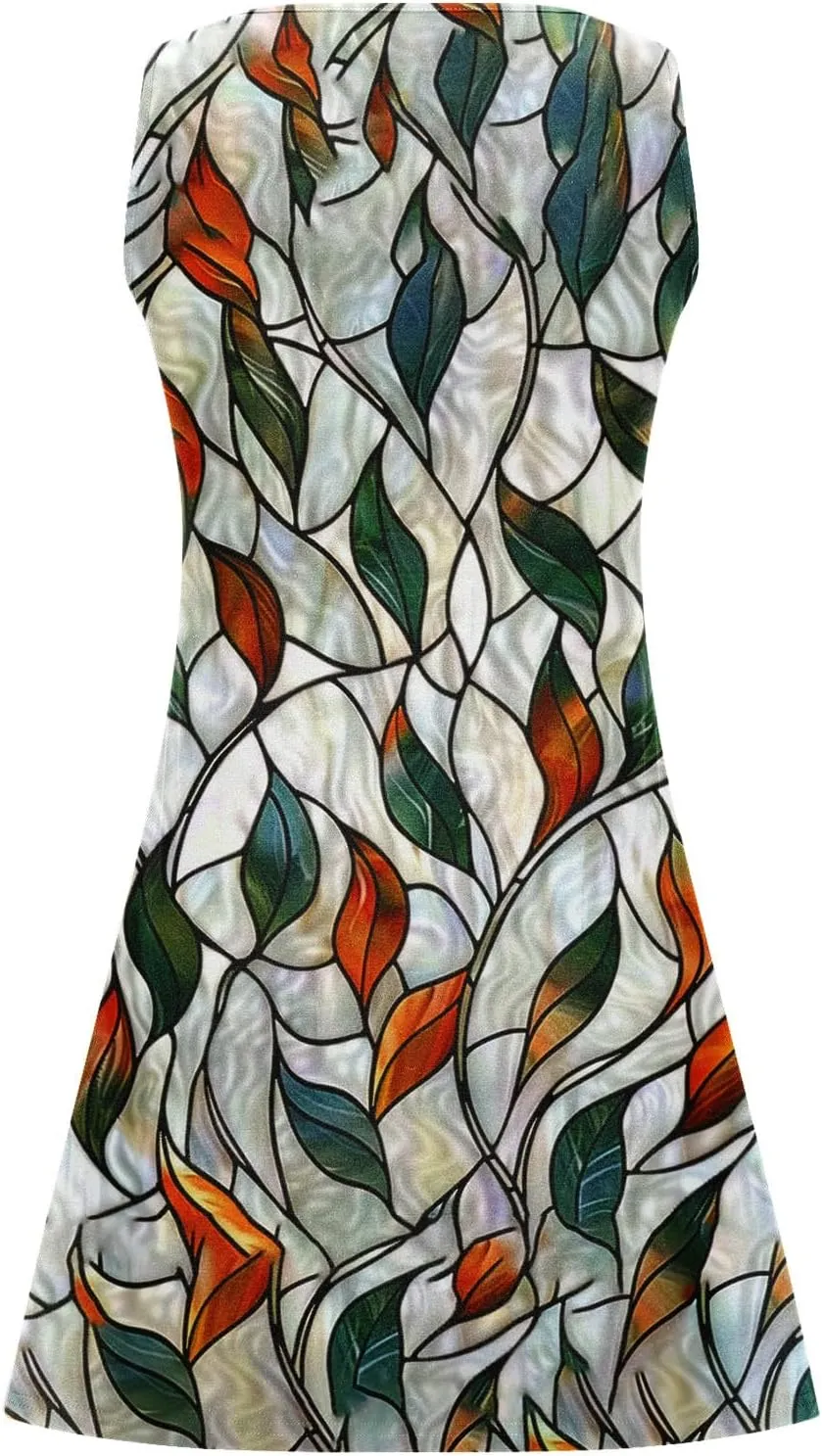 Women Sleeveless Casual Beach Dresses Boho Floral Print Sundress Comfortable Fashion Summer Clothes