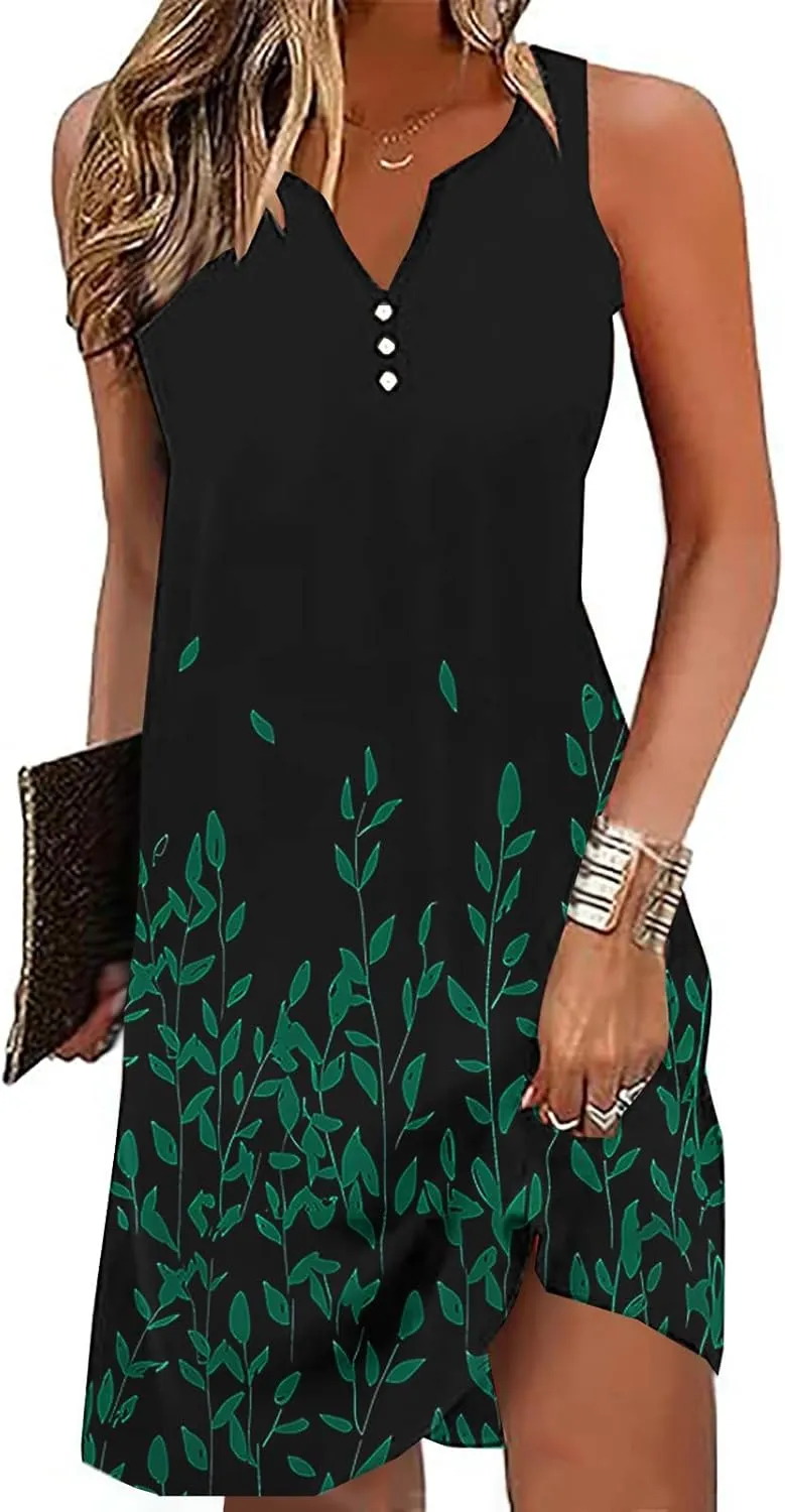 Women Sleeveless Casual Beach Dresses Boho Floral Print Sundress Comfortable Fashion Summer Clothes