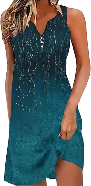 Women Sleeveless Casual Beach Dresses Boho Floral Print Sundress Comfortable Fashion Summer Clothes