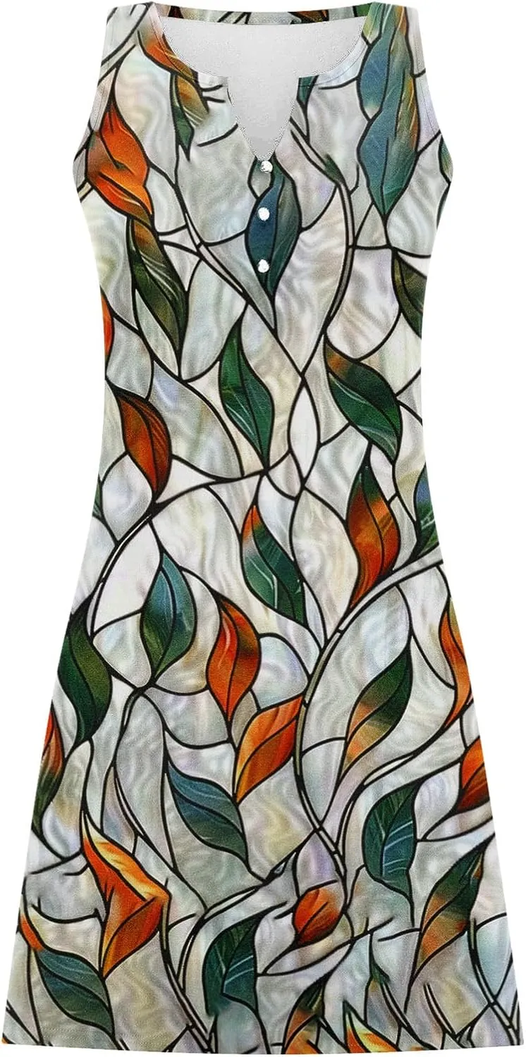 Women Sleeveless Casual Beach Dresses Boho Floral Print Sundress Comfortable Fashion Summer Clothes