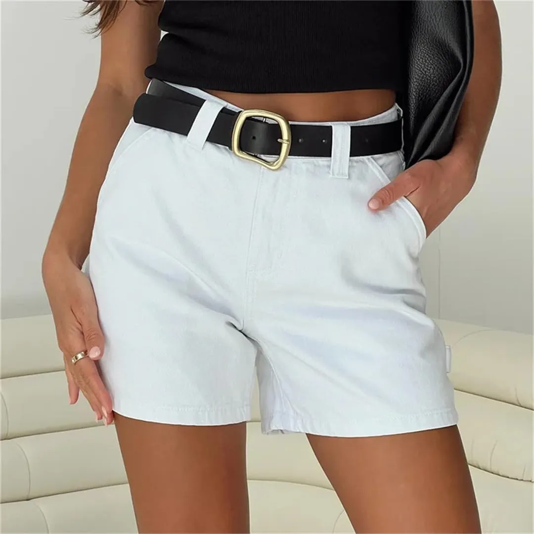 Women Summer High Waisted Carpenter Denim Shorts with Pockets Trendy Shorts