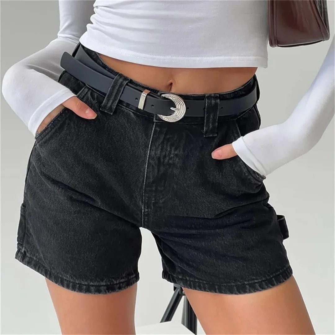 Women Summer High Waisted Carpenter Denim Shorts with Pockets Trendy Shorts