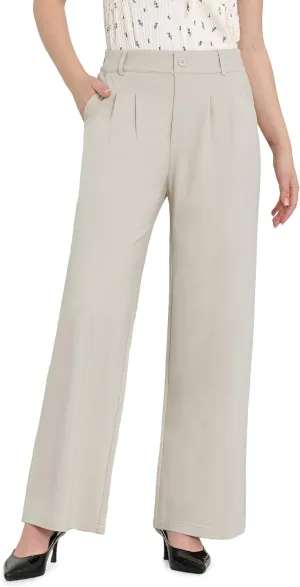 Women Wide Leg Dress Pants High Elastic Waisted Work Business Office Pants Casual Slacks Trousers with Pockets 29"