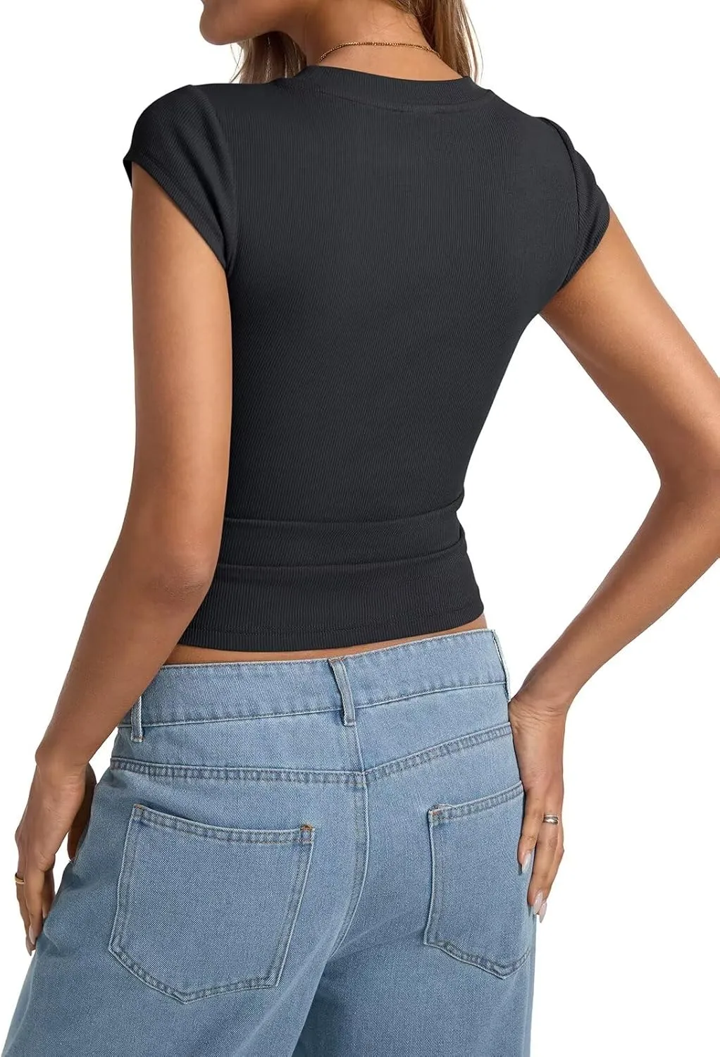 Womens Cap Sleeve Tops Summer Crew Neck Short Sleeve Shirts Slim Fit Basic Ribbed Tops Y2K 2025 Going Out Crop