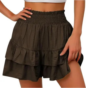 Women's Casual Shorts Dressy Summer High Waisted Layering Solid Color Skirt Shorts Fashion 2025 Comfy Soft Pants
