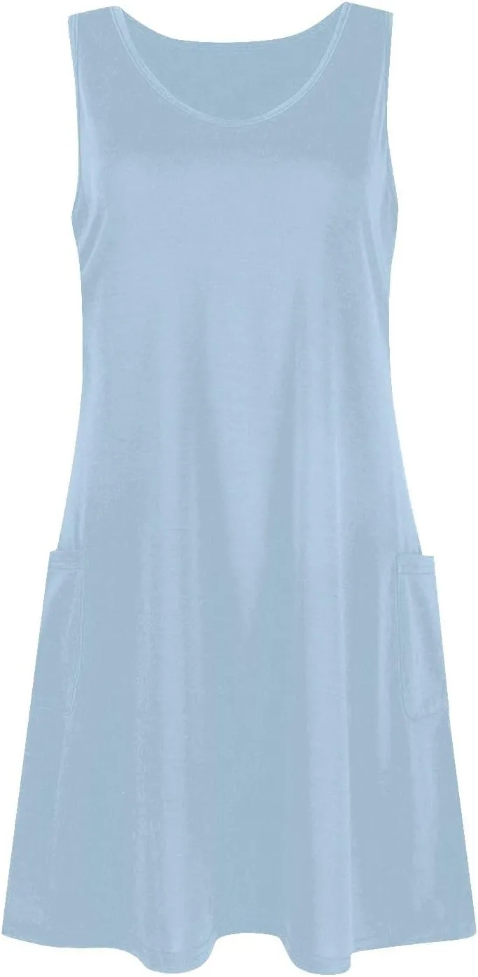 Women's Casual Sleeveless Color Block Summer Dress with Pockets Comfortable Loose Fit for Beach and Daily Wear