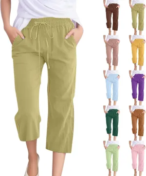 Women's Comfortable Straight Leg Pants 2025 High Waisted Elastic Waist Trousers Casual Pocket Long Pants