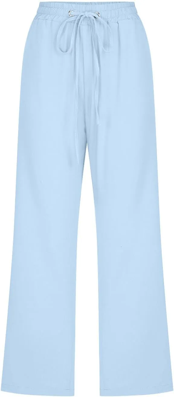 Women's Comfortable Straight Leg Pants 2025 High Waisted Elastic Waist Trousers Casual Pocket Long Pants