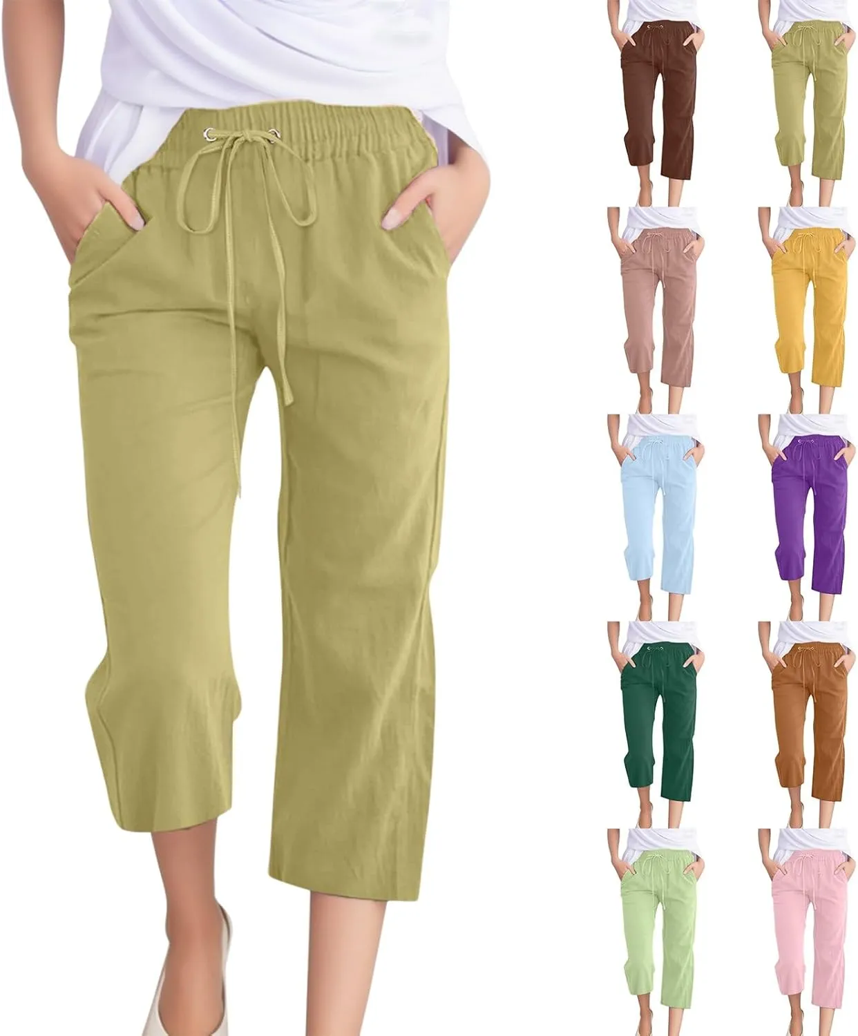 Women's Comfortable Straight Leg Pants 2025 High Waisted Elastic Waist Trousers Casual Pocket Long Pants