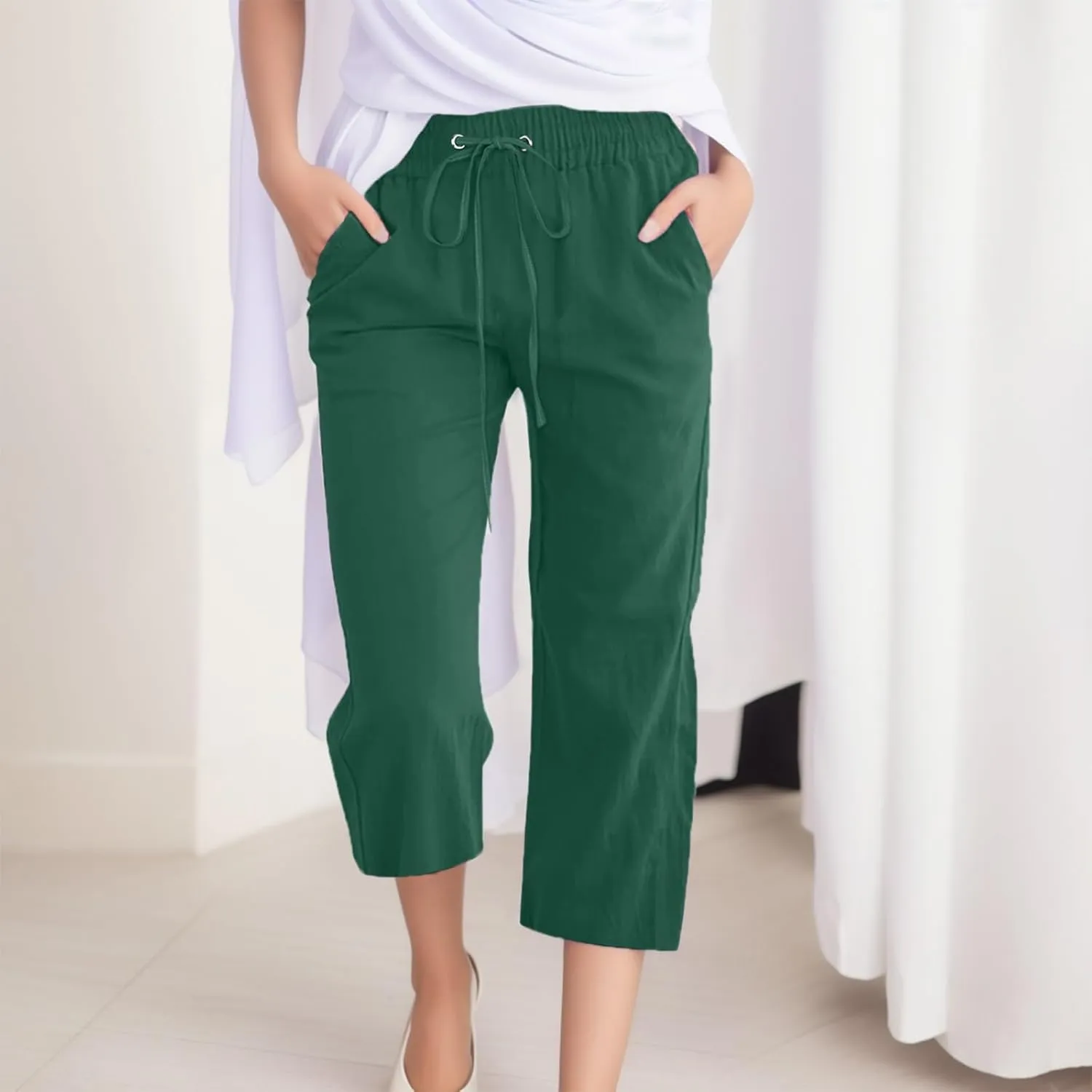 Women's Comfortable Straight Leg Pants 2025 High Waisted Elastic Waist Trousers Casual Pocket Long Pants