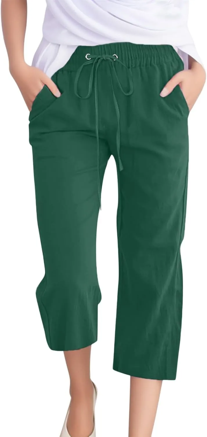 Women's Comfortable Straight Leg Pants 2025 High Waisted Elastic Waist Trousers Casual Pocket Long Pants