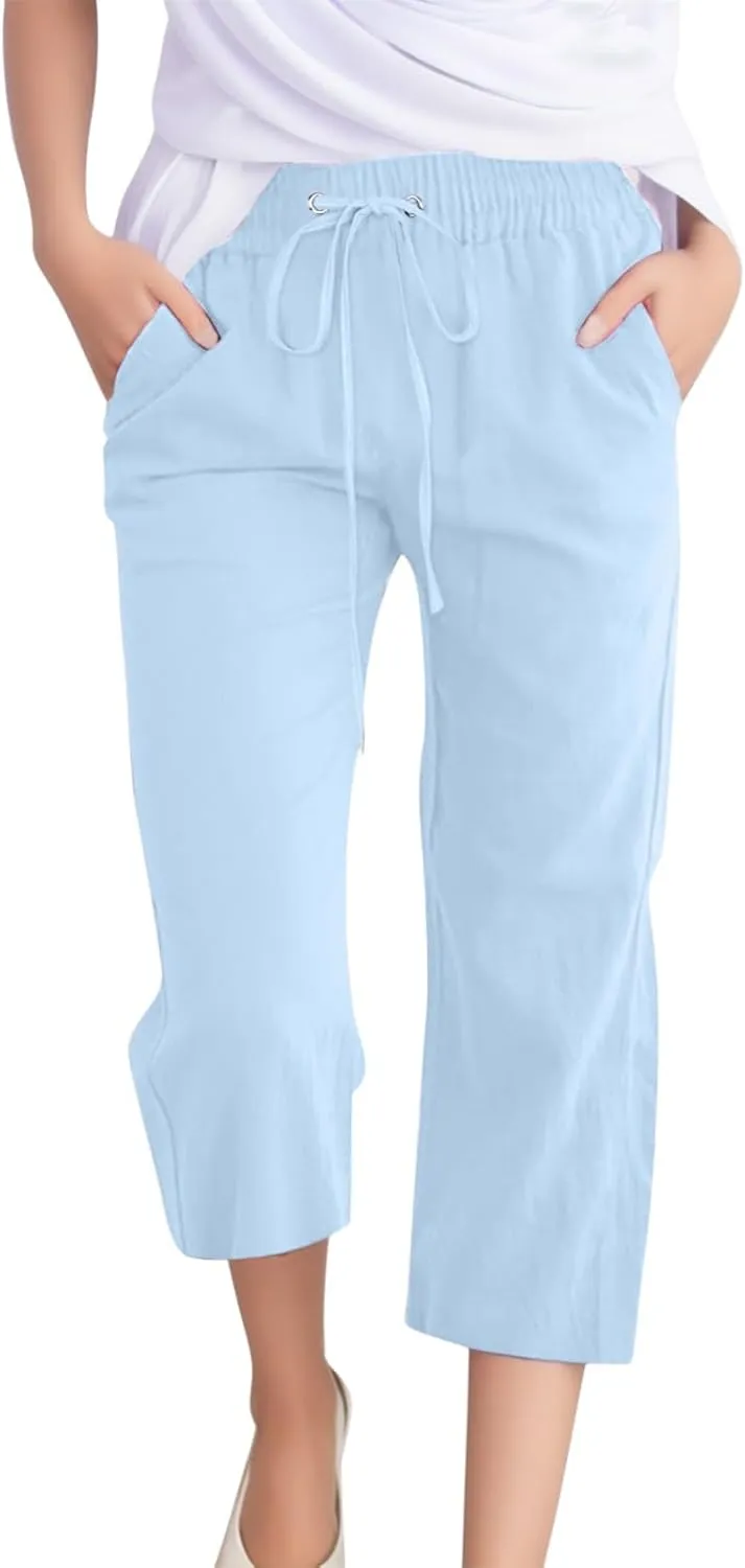 Women's Comfortable Straight Leg Pants 2025 High Waisted Elastic Waist Trousers Casual Pocket Long Pants