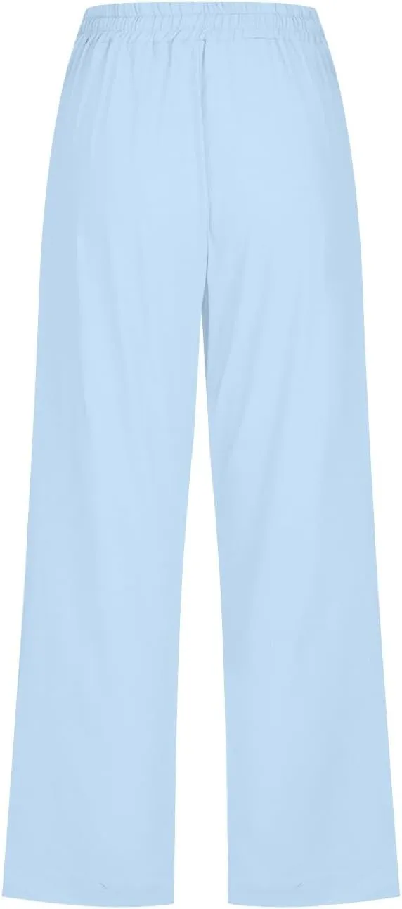 Women's Comfortable Straight Leg Pants 2025 High Waisted Elastic Waist Trousers Casual Pocket Long Pants