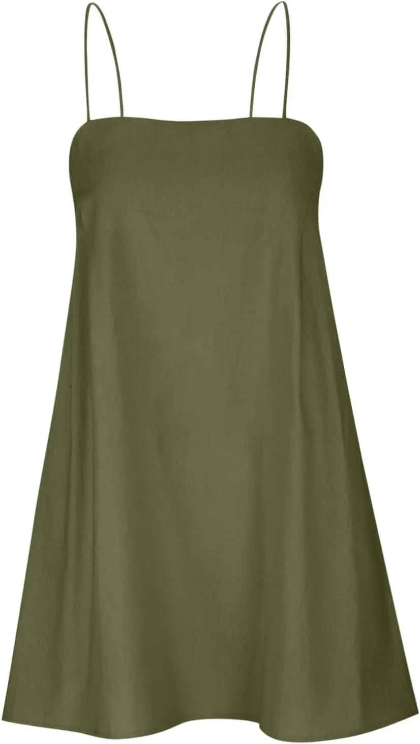 Womens Cotton Linen Dress Spaghetti Strap Relaxed Everyday Comfortable Dressy Summer Lightweight Loose Outfits 2025