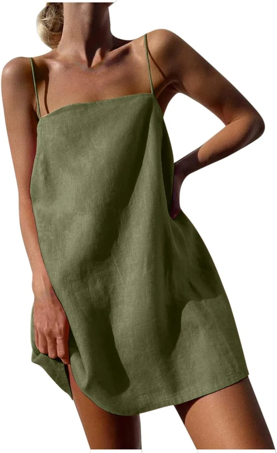Womens Cotton Linen Dress Spaghetti Strap Relaxed Everyday Comfortable Dressy Summer Lightweight Loose Outfits 2025