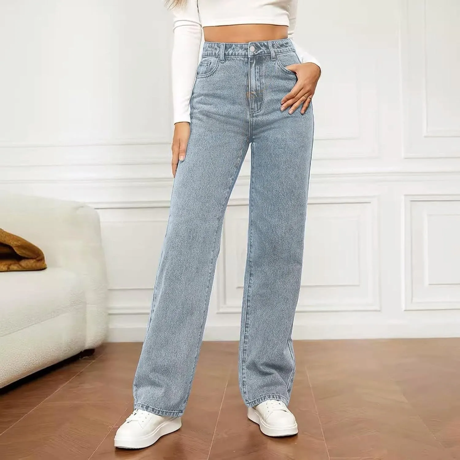 Women's High Waisted Straight Leg Jeans Trendy 2025 Casual Soft Loose Boyfriend Denim Pants with Pockets