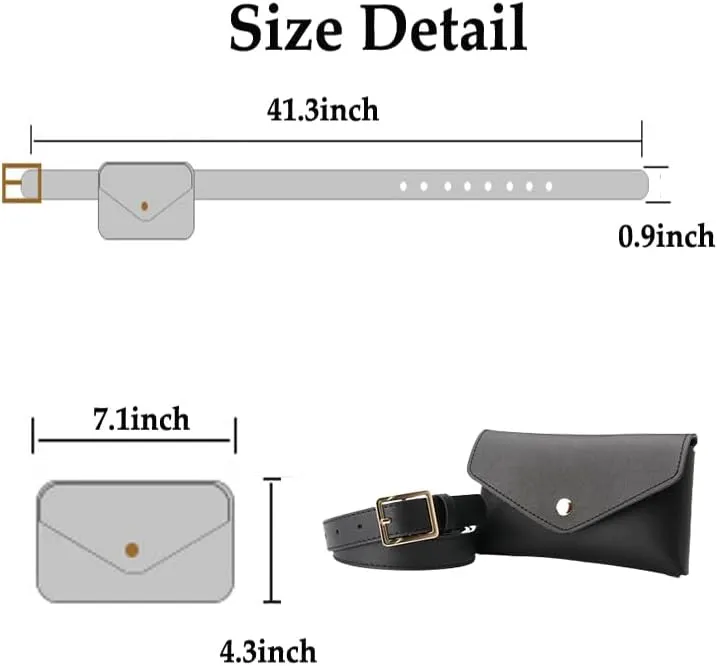 Women's Leather Belt, Fanny Pack with Removable Belt Fashion Waist Pouch Belt Bags, Fashion PU Leather Waist Pack Pouch Small Purse for Party, Travel, Hiking (black)