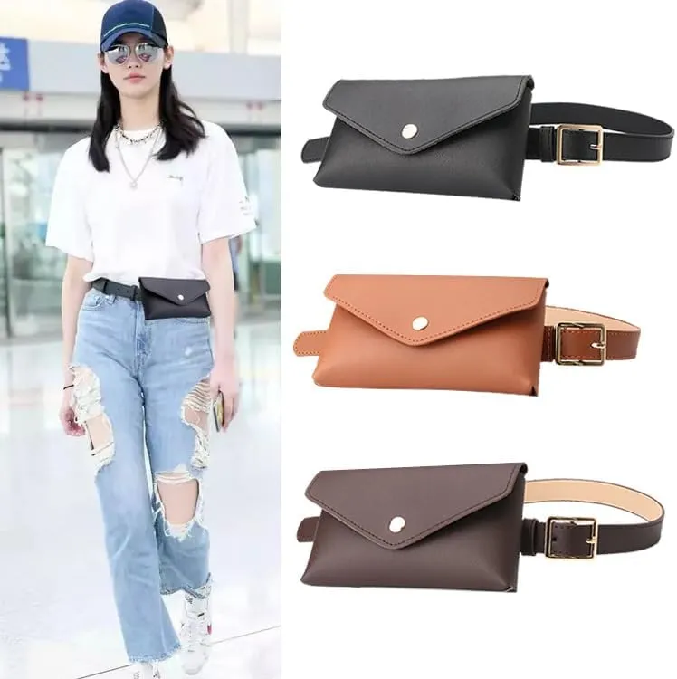 Women's Leather Belt, Fanny Pack with Removable Belt Fashion Waist Pouch Belt Bags, Fashion PU Leather Waist Pack Pouch Small Purse for Party, Travel, Hiking (black)