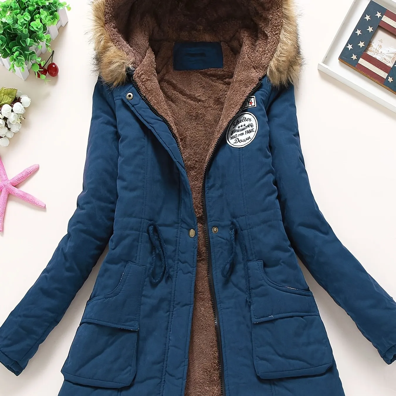 Women's Long Sleeve Casual Coat - Hooded, Thick, Warm, Machine Washable