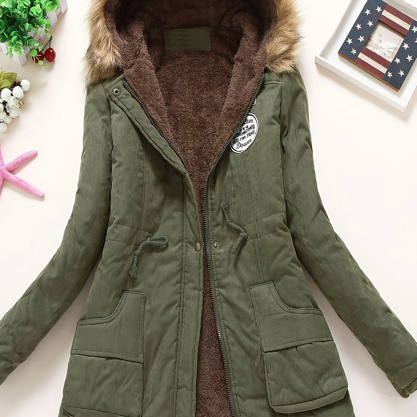 Women's Long Sleeve Casual Coat - Hooded, Thick, Warm, Machine Washable
